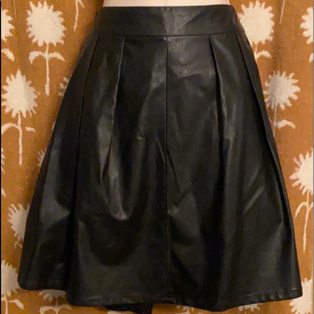 Pleather/faux leather pleated A-line skirt